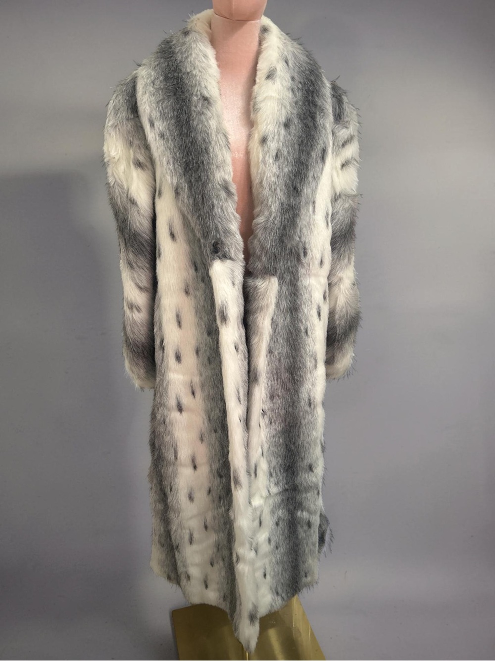 Rare Vintage Olympia Faux Fur Coat Womens M Snow Leopard Print Maxi Long Glam - Picture 16 of 16